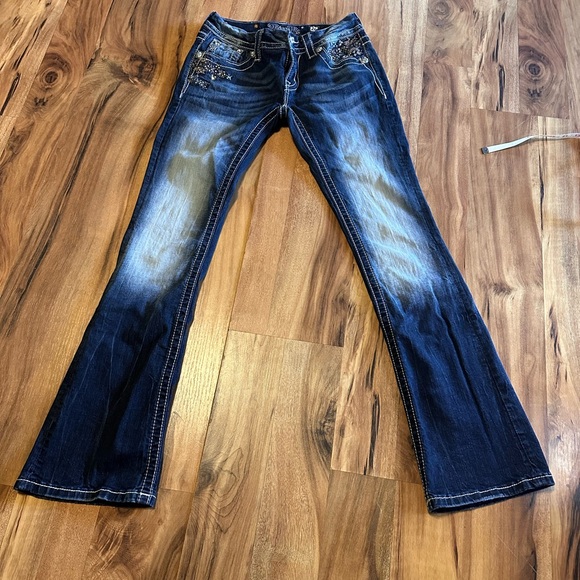 Miss Me Jeans Bootcut Size 26 Dark Wash Sequin Embellished Distressed Pockets - Picture 11 of 12